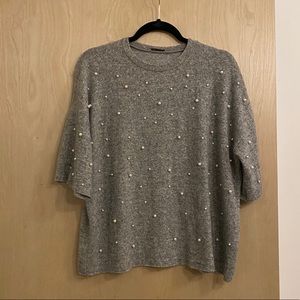 Zara gray sweatshirt t-shirt with pearls